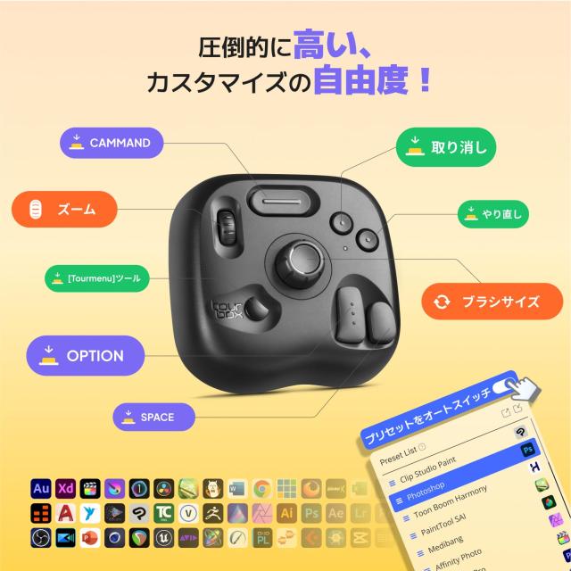 TourBox Lite[2024新登場]創作をかっ飛ばせ 漫画 イラスト 原画 アニメ 動画 画像編集 色調補正向け 左手デバイス 