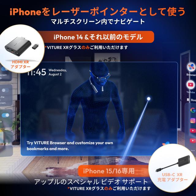 VITURE HDMI XR アダプター iPhone 14 ＆以前モデル対応 マルチスクリーン/3DoF強化/VR動画対応 2.8駆動時間 充電しながらプレイ可能 PS/X_5