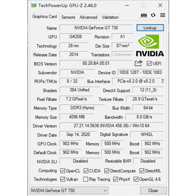 GeForce GT 730 グラフィックボード，4GB，DDR3，64ビット、PCI Express X8、DirectX12、2X HDMI、ロープロファイル、PC、SFF、およびHTP_5