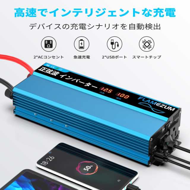 FLAMEZUM インバーター 正弦波 12V 1000W DC12V直流をAC100V交流に変換 瞬間最大2000W カーインバーター  車載から家庭用非常電源 ACコンの通販はau PAY マーケット - おもむろストア | au PAY マーケット－通販サイト