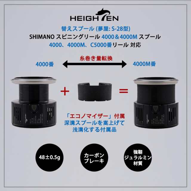 HEIGHTEN リール スプール 夢屋S-28型 替えスプール 4000番から5000番対応 (22/18-19 STELLA)(23/19  VANQUISH)(20 TWIN POWER)(21TWIN POの通販はau PAY マーケット - エブリデイセレクト | au PAY  マーケット－通販サイト