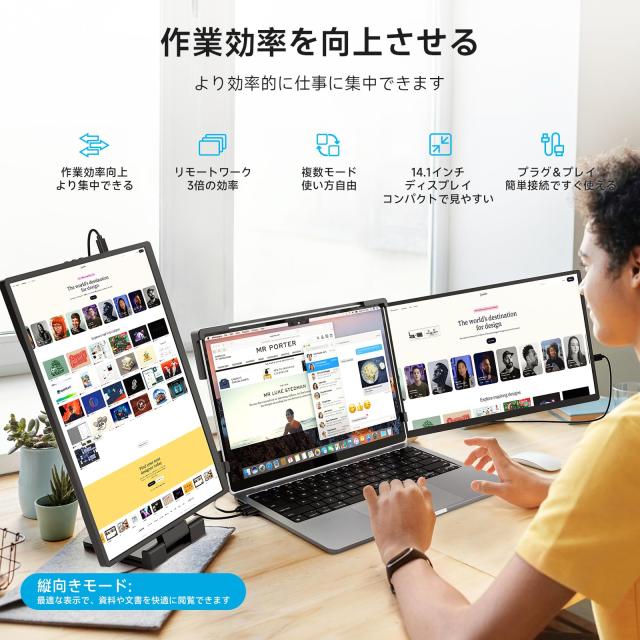 モバイルモニター Dopesplay 360°回転 14~17.3インチ 2画面
