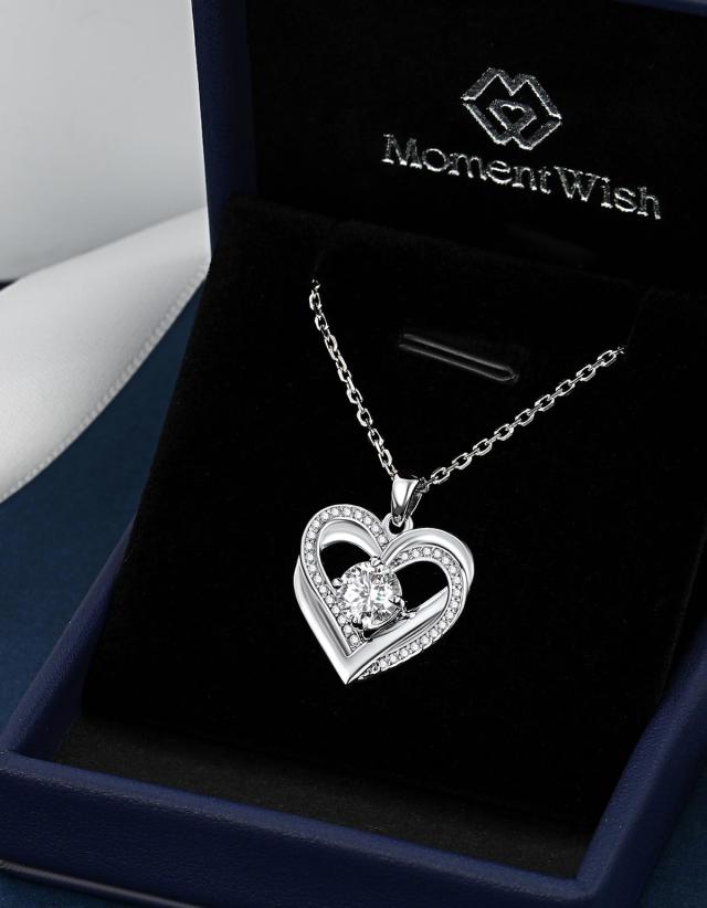 MomentWish] ハート ネックレス レディース, 1 カラットモアサナイト