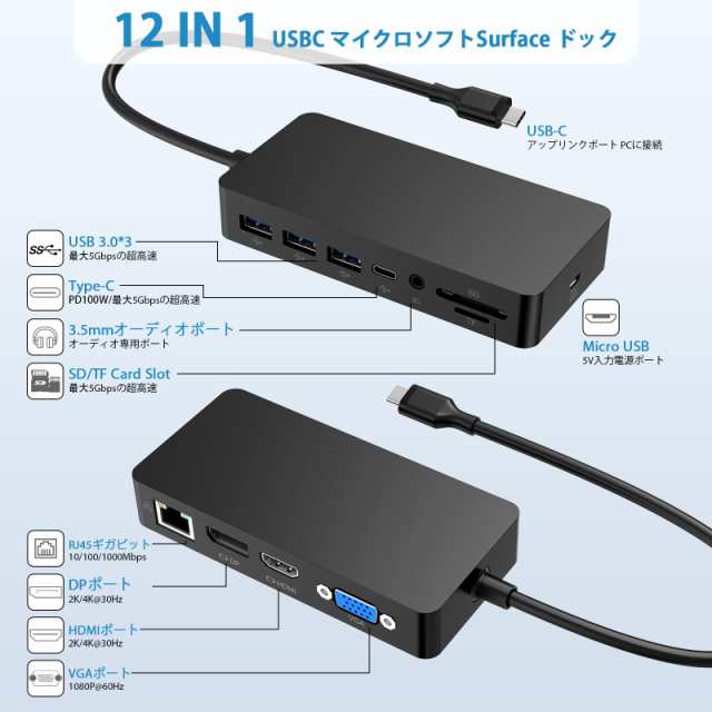 マイクロソフト Surface ドック USB C Surface Dock トリプルディスプレイ(4K DP+HDMI+VGA)