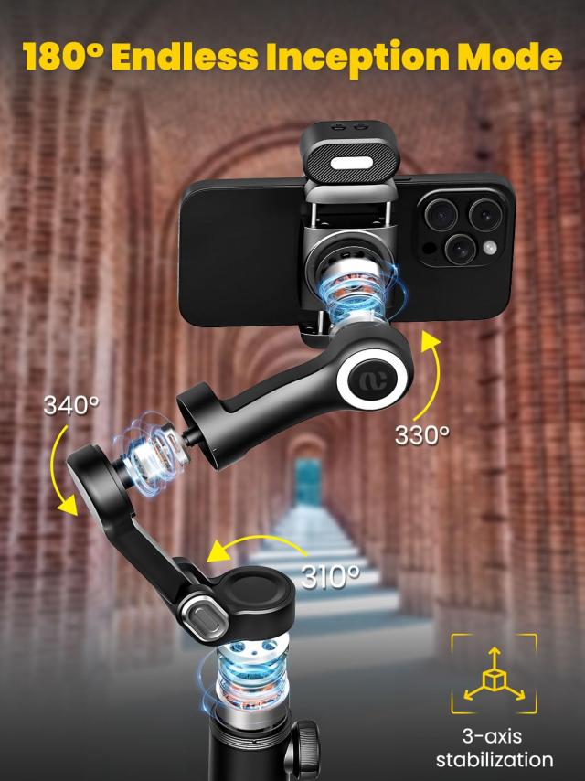 AOCHUAN スマホ3軸ジンバルスタビライザーキット OLEDディスプレイ フォーカスホイール 動画撮影用RGBライト iPhone 15 Pro/Max Androidの通販は