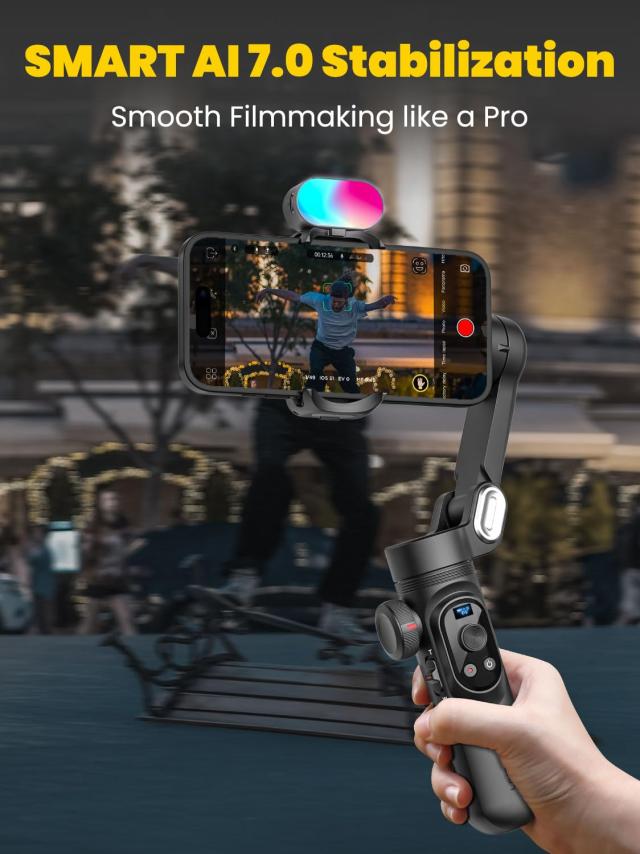 AOCHUAN スマホ3軸ジンバルスタビライザーキット OLEDディスプレイ フォーカスホイール 動画撮影用RGBライト iPhone 15 Pro/Max Androidの通販は