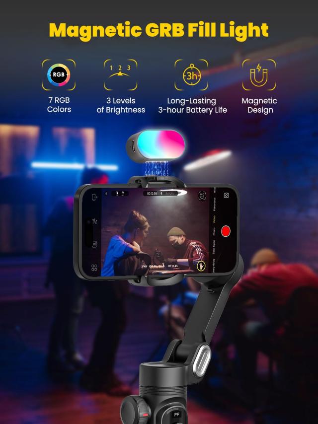 AOCHUAN スマホ3軸ジンバルスタビライザーキット OLEDディスプレイ フォーカスホイール 動画撮影用RGBライト iPhone 15 Pro/Max Androidの通販は