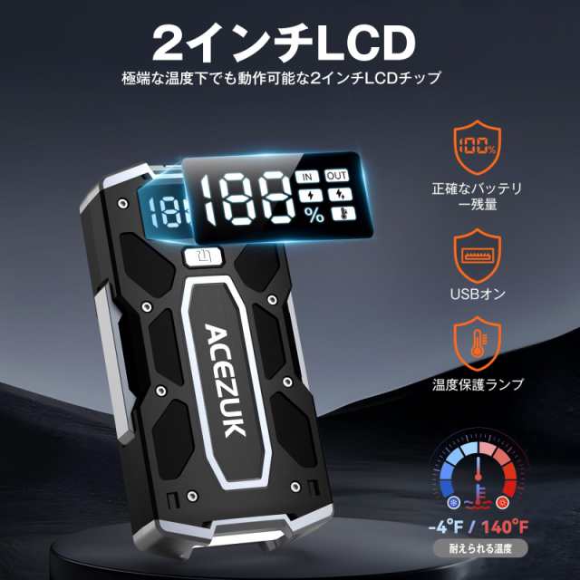 ACEZUK ジャンプスターター 21800mAh大容量 3000Aピーク電流 急速充電3.0 (最大8.0Lガソリン・6.5Lディーゼル車対応)  12V 車用エンジンスの通販はau PAY マーケット - みんなのSHOP | au PAY マーケット－通販サイト