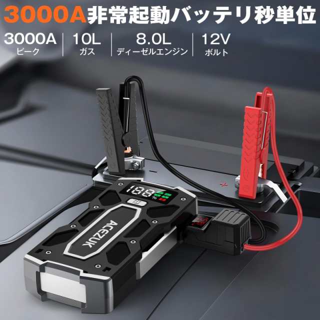 ACEZUK ジャンプスターター 21800mAh大容量 3000Aピーク電流 急速充電3.0 (最大8.0Lガソリン・6.5Lディーゼル車対応)  12V 車用エンジンスの通販はau PAY マーケット - みんなのSHOP | au PAY マーケット－通販サイト