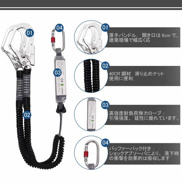 [Jisentoll] 新規格適合 フルハーネス （新規格 セット ） 安全帯 フルハーネス 墜落制止用器具 ワンタッチ バックル 脱着簡単 2丁掛肩 