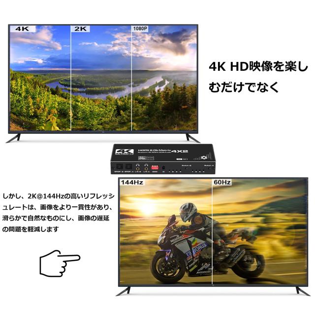 avedio links 4K@60Hz HDMIマトリックス4入力2出力 HDMI切替器 音声分離器 光デジタル/SPDIF/L/Rオーディオ出力 リモコン操作 HDMI 2.0b