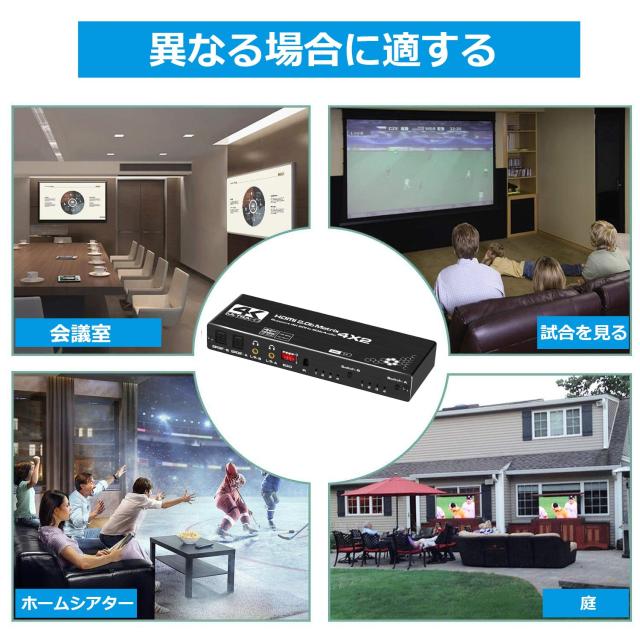 avedio links 4K@60Hz HDMIマトリックス4入力2出力 HDMI切替器 音声分離器 光デジタル/SPDIF/L/Rオーディオ出力 リモコン操作 HDMI 2.0b