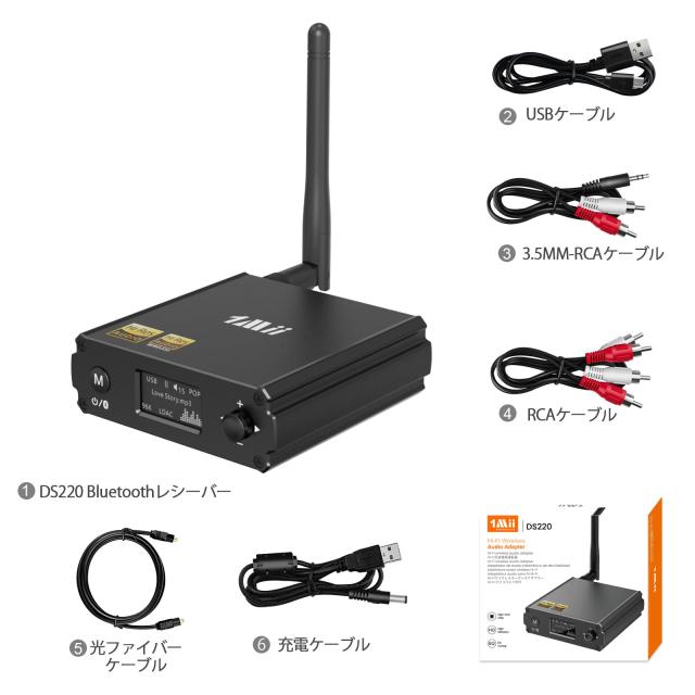 1Mii Bluetoothレシーバー ワイヤレス受信機 スピーカ用Bluetooth 5.1 オーディオ受信機 LDAC AudiophileDAC/AptX/HD/低遅延/AAC 光学/RC_6