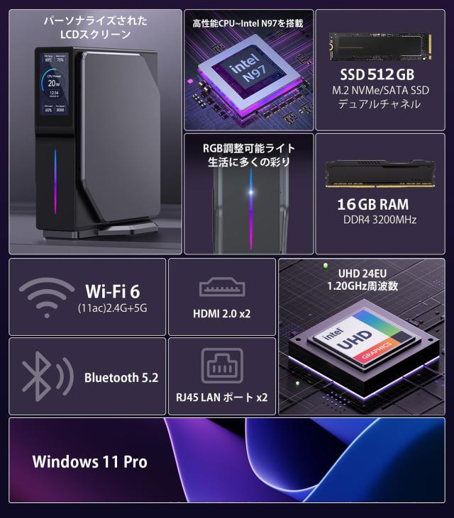 ミニpc N97 mini pc 2024最新型 動作軽い最大3.6GHz 小型pc 16GB DDR4