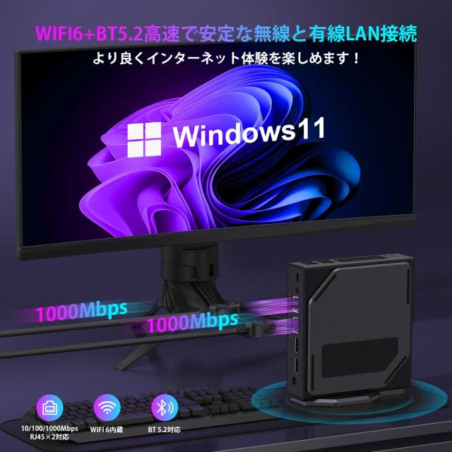 ミニpc N97 mini pc2023最新型 動作軽い3.6GHz小型pc 16GB DDR4 3200MHz 512GB M.2 NVMe PCle3.0 SSD 4C 4T WIFI 6 BT5.2 4K@60Hz静音 高_6