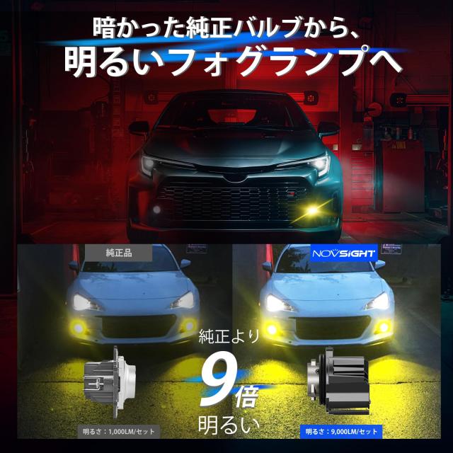 NOSIGHT L1B LED フォグランプ 9000LM 3000k 車検対応 12V 2セット入り