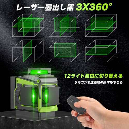 Seesii レーザー墨出し器 3x360° グリーンレーザー 水準器ツール 回転レーザー線 12ライン 緑色 小型 コンパクト 自動補正 高輝度 高出の通販はau  PAY マーケット - ゆうぎり au PAY マーケット店 | au PAY マーケット－通販サイト