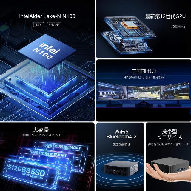 ミニPC 第12世代インテルAlder Lake N100 T9 Windows11 Pro OS miniPC