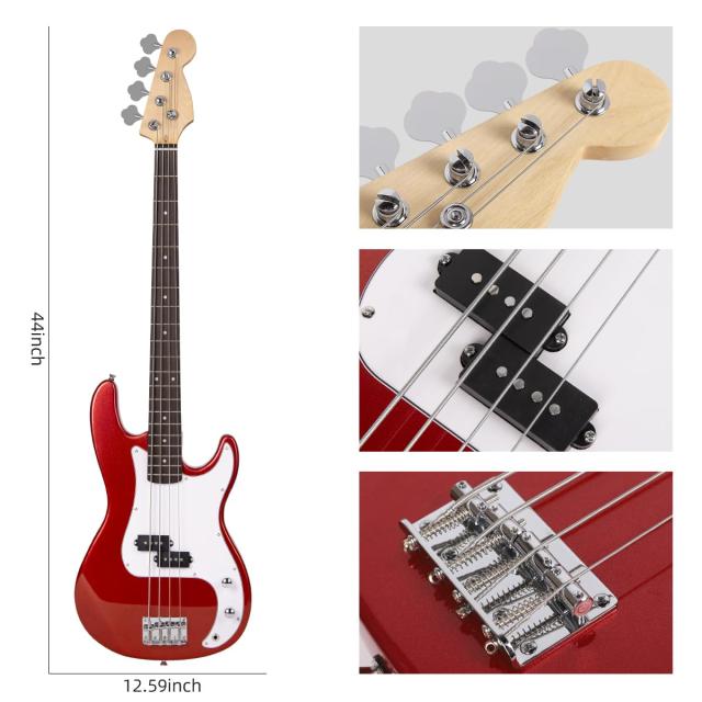 Bullfighterエレキベースセットアクセサリーセット付き、4弦bassエレキベース初心者入門パフォーマンスロック楽器 Bass (FD-Red)_2