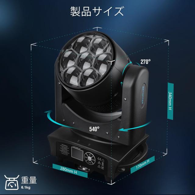 BETOPPER 350W移動ヘッド ライト 7x40W RGBW の洗浄/ズームレンズ/CTO の効果の蜂の目 DJs、棒、クリスマスおよびホーム パーティーの照_8