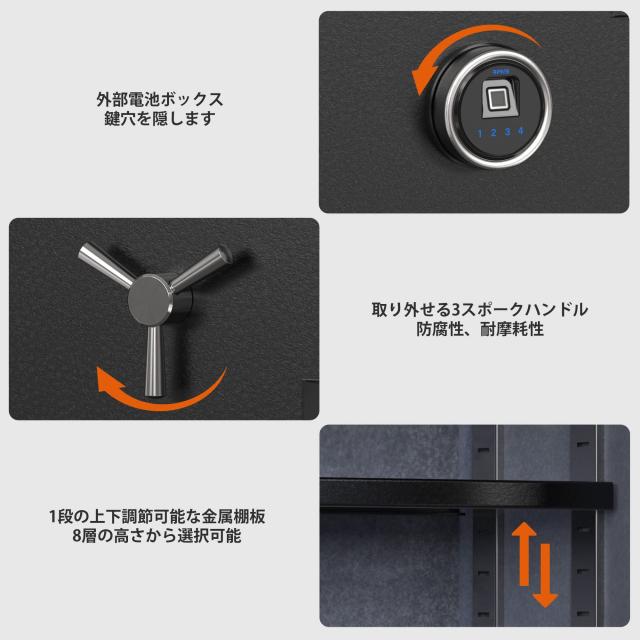RPNB スマートタッチスクリーン耐火金庫 家庭用 電子金庫テンキー式 防犯金庫 指紋認証金庫 警報アラーム 緊急キー2本 現金 宝石 重要書_4