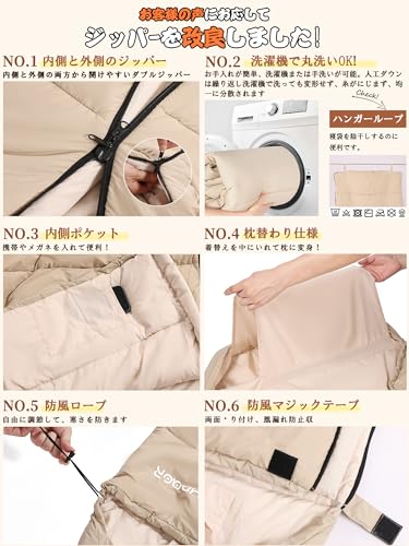 CAMDOOR【人工ダウン・30秒収納】寝袋 冬用 ダウン シュラフ 封筒型 ナイロン 320T防水耐裂 1.8kg 2.2kg キャンプ 寝袋 コンパクト -15℃