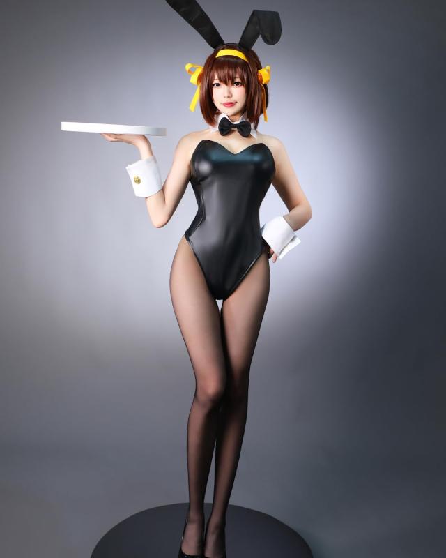 LTAKK] バニーガール コスプレ 涼宮ハルヒ 黒 ホワイト 合皮