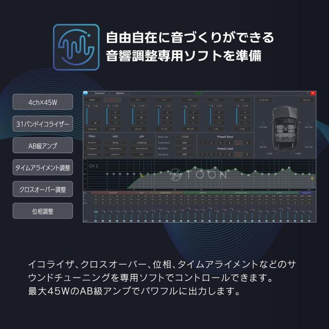 ビートソニックDSP-T318カローラツーリング(ディスプレイオーディオPlus付車)用DSP付きアンプ純正オーディオ良音キットTOON X_4