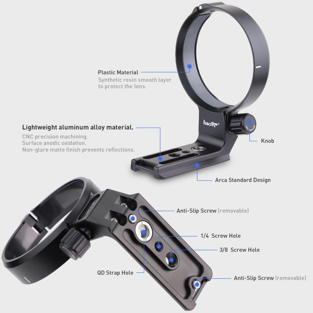 Haoge LMR-Z186 レンズカラー Nikon Nikkor Z 180-600mm f/5.6-6.3 VRレンズ三脚マウントリング用 アルカタイプクイックリリースプレート