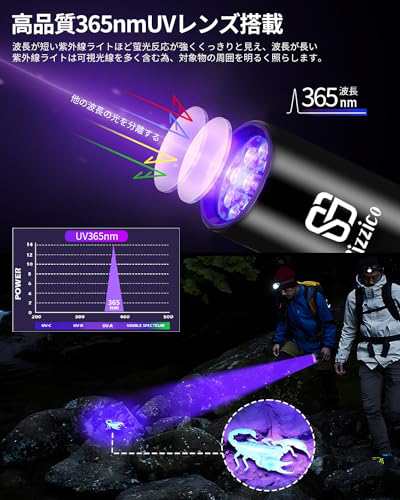 2024モデル】Bizzico ブラックライト UVライト UV懐中電灯 紫外線 LED 