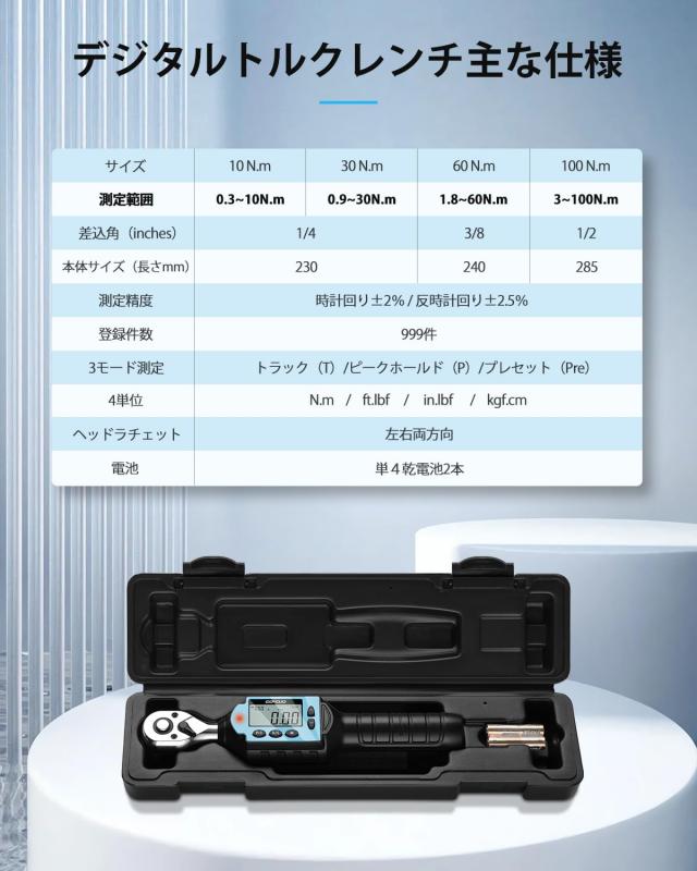 GOYOJO デジタルトルクレンチ 高精度 トルクレンチ 耐久性 3モード・4単位 多用途 1/2インチドライブ、記録999 件 自動車整備 タイヤ交換