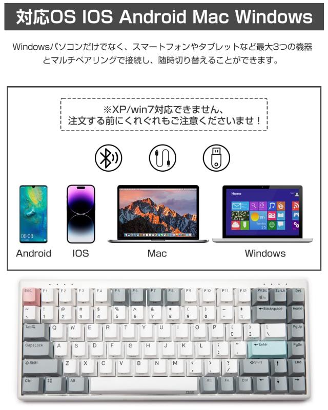 NiZキーボード Mini84-pro ワイヤレス 【2024新型】84キー Bluetooth 5.0/2.4G USBレシーバー 静電容量無接点方式 キー荷重35g キーマッ_3