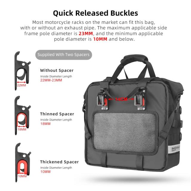 Rhinowalk オートバイサドルバッグ 防水荷物バッグ クイックリリースモータービックサイドバッグ 25L ほとんどのアドベンチャーやスポー_3