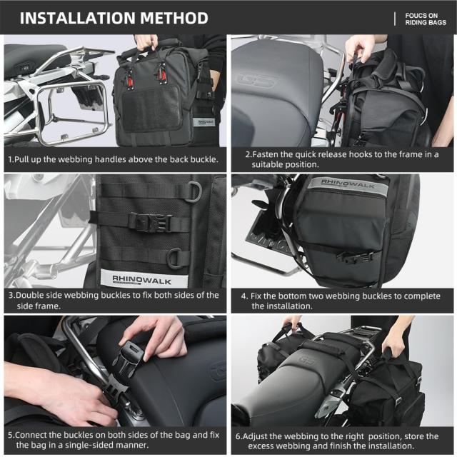 Rhinowalk オートバイサドルバッグ 防水荷物バッグ クイックリリースモータービックサイドバッグ 25L ほとんどのアドベンチャーやスポー_7