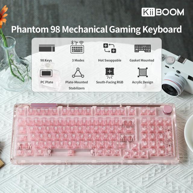 KiiBoom Phantom 98 ホットスワップ対応クリスタルガスケットマウントメカニカルキーボード、トリプルモードNKROゲーミングキーボード 南_1