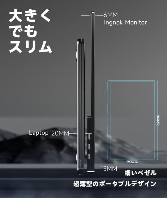 新品未使用Ingknok 18.5インチポータブルモニターFHDモバイルモニター 18.5インチ FHD 1080P 100% sRGB ポータブルモニター - 高品質ディスプレイ