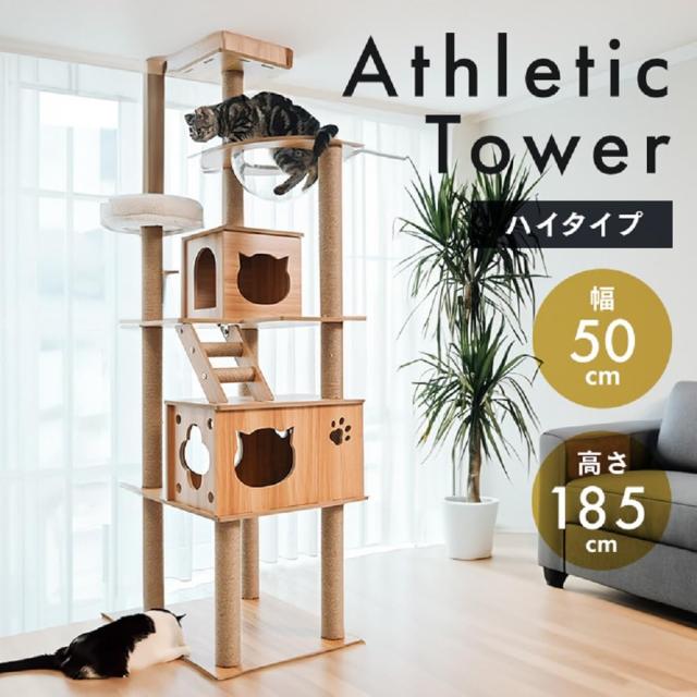 アイリスプラザ キャットタワー 据え置き 木登りアスレチックタワー 透明ハンモック 爪とぎ ハイタイプ 1441106001_1