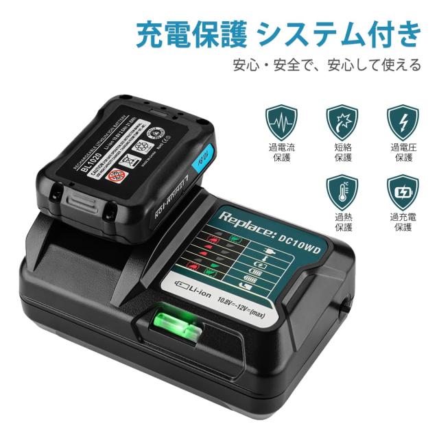 Powilling BL1015B 互換 マキタ 10.8v バッテリー DC10WD充電器セット マキタバッテリー10.8V BL1015 BL1030 BL1040 BL1050 BL1060 A-598