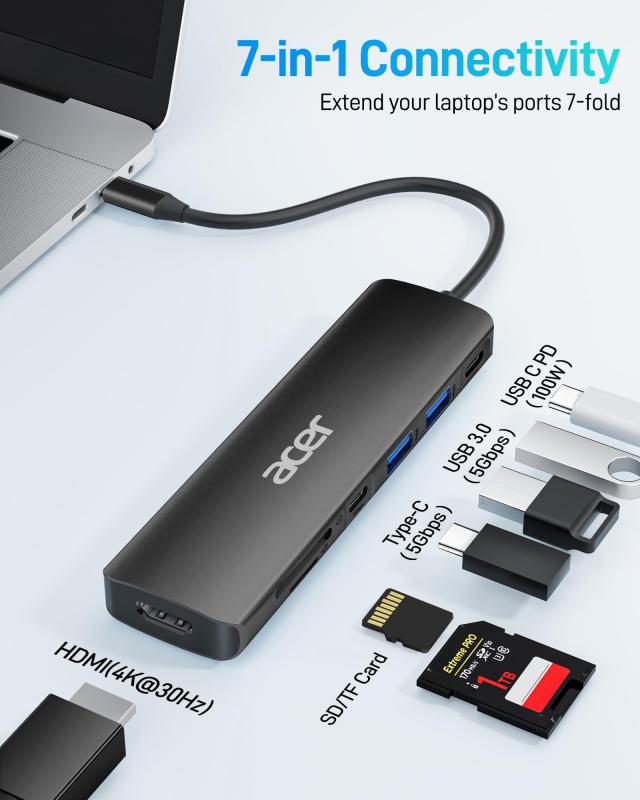 Acer USB C ハブ 7-in-1 USB Type C 3.1 ハブ 4K HDMI ハブ、USB Cハブ 
