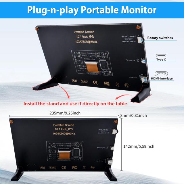 GeeekPi Screen Raspberry Pi用10.1インチLCDスクリーン、1024x600 IPS LCDディスプレイ、Raspberry Pi 5/Pi 4B/3B+/3B/B+/Zero/400用HDM_1