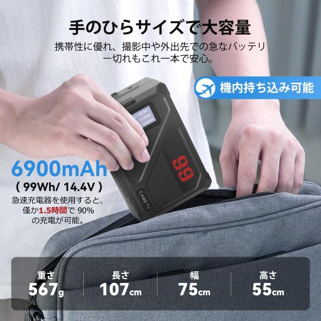 Came-TV Vマウントバッテリー MINI 99C 6900mAh 99Wh 14.4V 小型 Vロック バッテリー PD 65W USB-C 急速充電 大容量 D-TAP/USB-A/DC×2/B