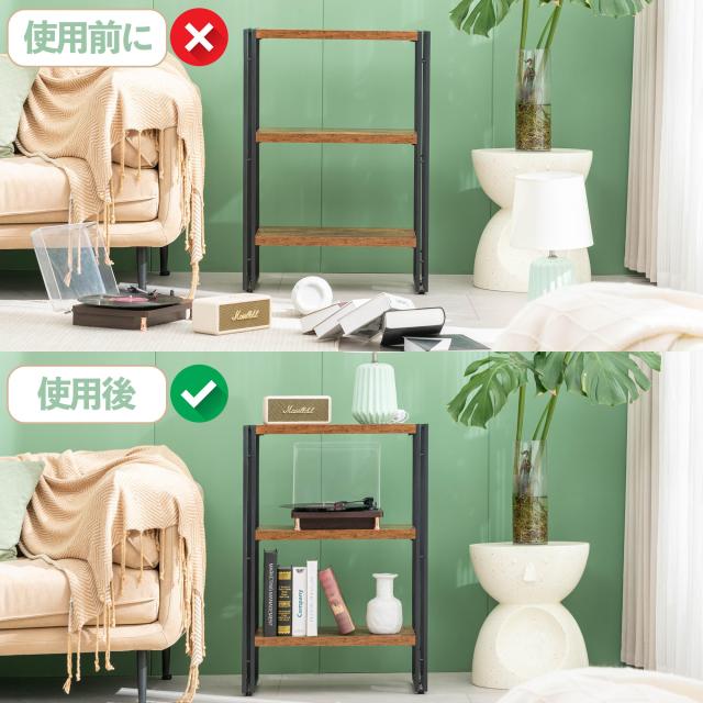 HCHQHS ラック オープンシェルフ 3段 木製 収納 本棚 オープンラック キッチンラック リビングラック 棚 おしゃれ 北欧 木目調 組立簡単_5