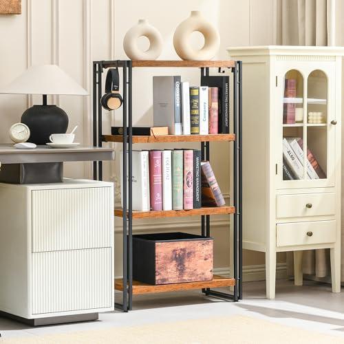 HCHQHS ラック オープンシェルフ 4段 木製 収納 本棚 オープンラック キッチンラック リビングラック 棚 おしゃれ 北欧 木目調 組立簡単