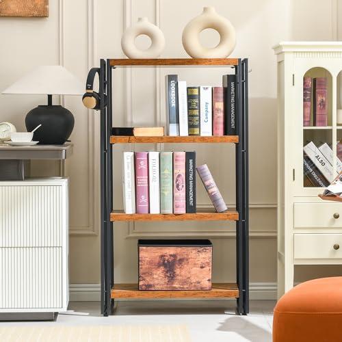 HCHQHS ラック オープンシェルフ 4段 木製 収納 本棚 オープンラック キッチンラック リビングラック 棚 おしゃれ 北欧 木目調 組立簡単