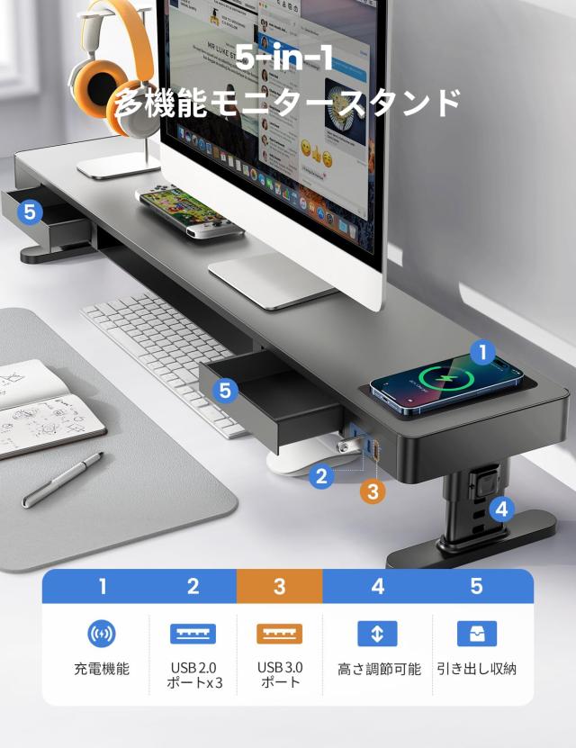 Adjustable Monitor Stand Meatanty デュアル モニター台 4つの高さ調整可能 pc モニタースタンド 引き出し パソコン台 ディスプレイ台 U_1