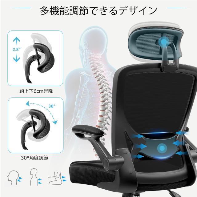 KERDOM パソコンチェア オフィスチェア 椅子 テレワーク メッシュ人間工学椅子 デスクチェア 疲れない 勉強 学習 ランバーサポート付き 3