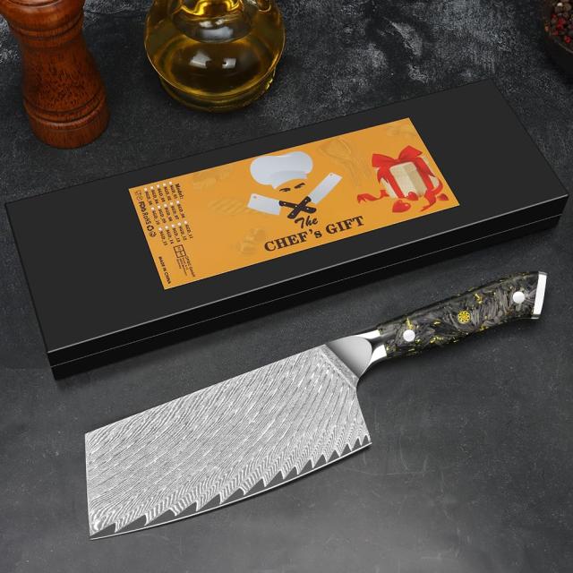 KyushuBlade 包丁 肉切り ダマスカス 中華包丁 刃渡り185mm. プロ用