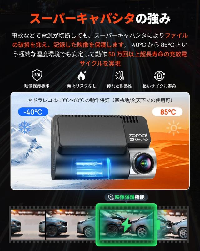 800万画素前後STARVIS2+128GB カード付属】70mai Dash Cam 4K A810S 