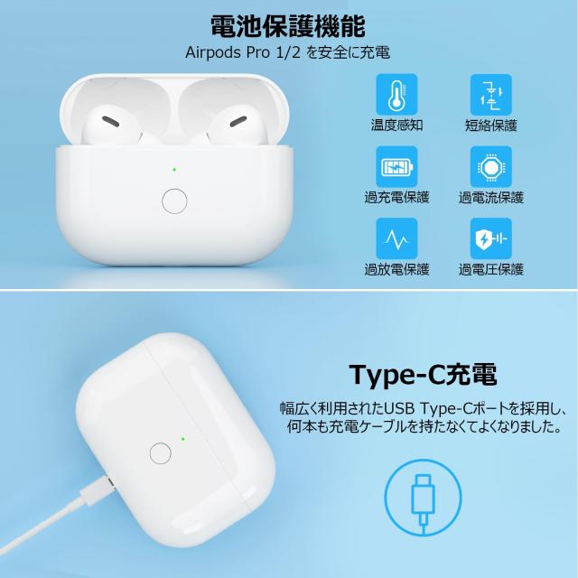 USB-C充電ケース、Airpods Pro 1と2に適用する、タイプC Airpods Pro