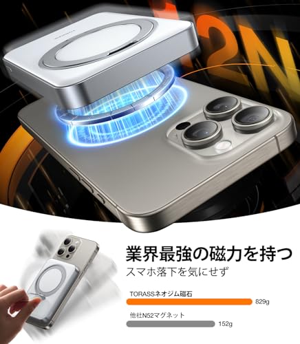 【新形態バッテリー・15W急速充電】TORRAS magsafe対応 モバイルバッテリー PSE認証済【360°回転スタンド】 10000mAh マグセーフ 充電器の通販は
